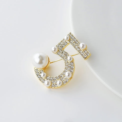 Lucky Number Five Rhinestone Bling Celebrity Fashion Jewelry Designer Inspired Statement Pin for Women...