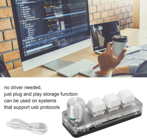 Yoidesu Mini 3 Key Keypad with Knob, One Handed Macro Mechanical Keyboard, 3 Fully Programmable Keys, for Office, Games, Music, Media, Industrial ...