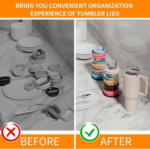 Tumbler Lid Organizer, 2 Packs Stainless Steel Detachable Vertical Storage Up to 20 Cup Lid Organizer for Kitchen Cabinet Organization Tumbler Lid...