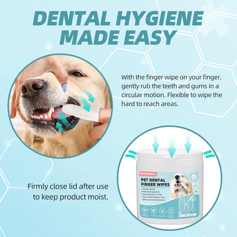 Dog Teeth Cleaning Wipes - Dog Dental Wipes Cat Tooth Brushing Kit Finger Toothbrush Care Pet Wipes Reduces Plaque & Freshens Breath 50 Counts...