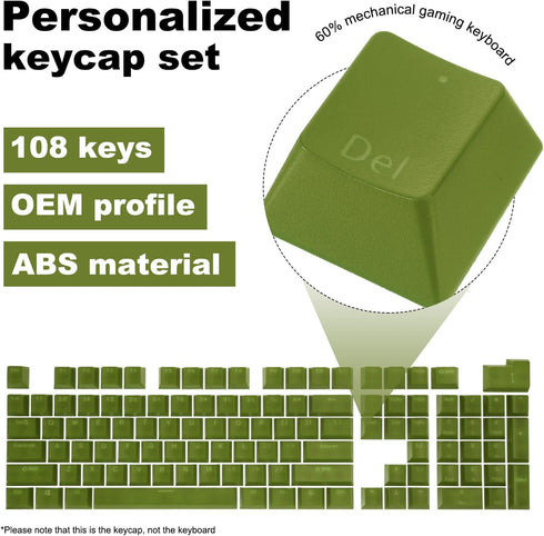 MECCANIXITY 108 Keys Pudding Keycaps Set OEM Profile 60 Percent ABS for Mechanical Keyboard Layout, Army Green Double Shot...
