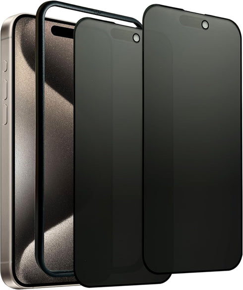 2 Pack Compatible with iPhone 15 Pro Matte Privacy Screen Protector with Easy Installation Frame, Anti-spy Anti-glare Eye Protection Tempered Glas...