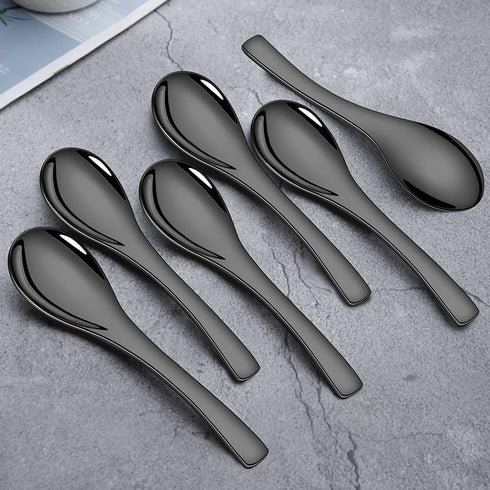 Soup Spoons,4 Pieces Stainless Steel Asian Soup Spoon 6.3 Inch Mirror Polished Black Ramen Spoons Deep Spoon for Soup...