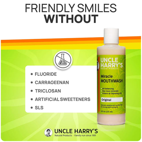 Uncle Harry's Natural Alkalizing Miracle Mouthwash | Adult & Kids Mouthwash for Bad Breath | pH Balanced Oral Care Mouth Wash & Mouth Rinse (8 fl ...