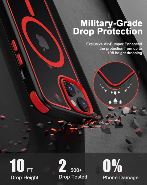 for iPhone 14 Case/iPhone 13 Case, Compatible with MagSafe, Crystal Clear Case w/Magnetic Ring, Multicolor Protective Shockproof Bumpers, Not Yell...