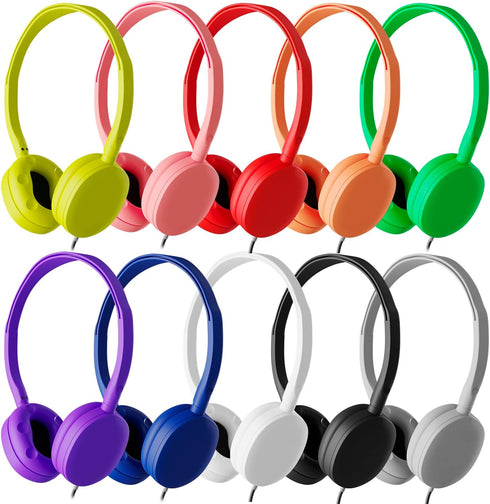 Maeline Kids Headphones Bulk 10 Pack On-Ear Adjustable Headphones for School Classroom (K-12 - College) Library, Travel, Wired 3.5mm Jack for Chro...