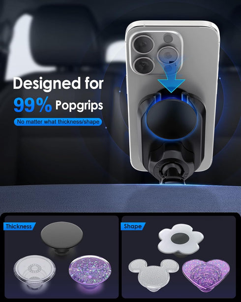 pop-tech Car Vent Phone Mount: Cell Phone Holder for Thick Socket Grip & iPhone 15 Samsung Case Magsafe Card Holder, Universal Hook Clip Mount for...