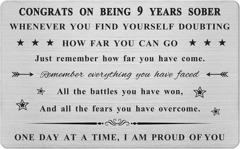 9 Year Sobriety Engraved Wallet Card - Nine Year Sobriety Gifts for Women Men - 9 Yrs AA Sober Anniversary Metal Card...