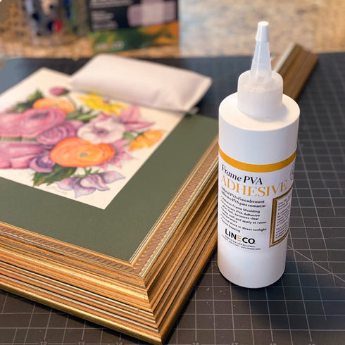 LINECO PVA Adhesive, Picture Frame Glue, Adhere Wood or MDF Frames, Dries Clear Flexible, 4 oz, Ideal for Wood Paper Board Framing Collage Crafts ...