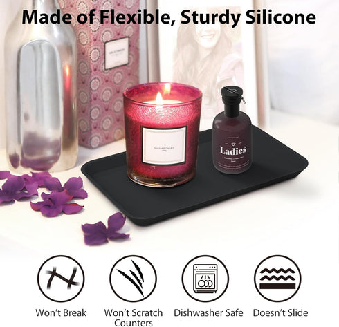 Countertop Vanity Tray, Bathroom Silicone Shatterproof Tray, Soap and Sponge Holder for Kitchen Sink Toilet Tank Tray, Bathroom Trays for Counter,...