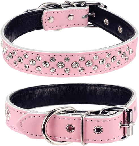 Rhinestone Dog Collar, Adjustable Cute Dazzling Sparkling Soft Leather Dog Collar Crystal Diamond Pet Dog Puppy Collar (M, Pink)...