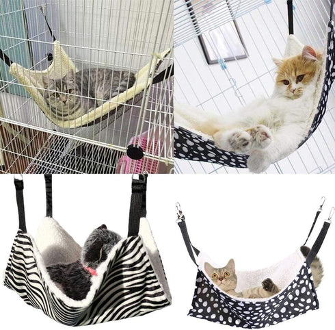 Pet Cage Hammock, Pet Hanging Bed Round Dot Tower Zebra Leopard Pattern Warm Pet Hammock, Soft Plush Hanging Pet Cat Bed Mat Winter Warm Cotton fo...