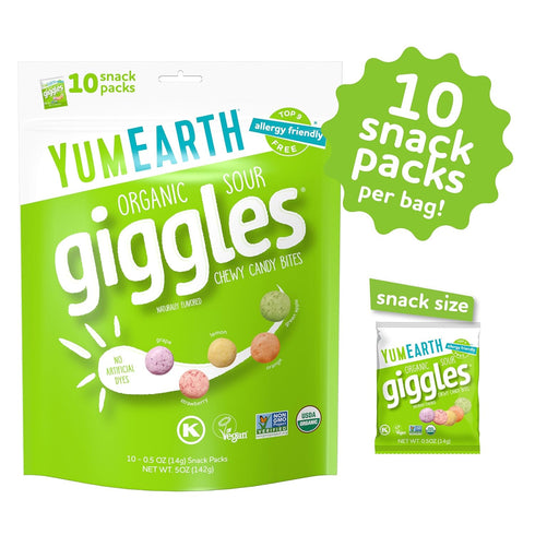 YumEarth Organic Sour Giggles Chewy Candy - Allergy Friendly (Top 9 Free), No Artificial Dyes or Flavors, Non GMO, Gluten Free, Vegan - Individual...