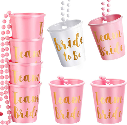 Boao 8 Pieces Bride Shot Necklace Glass, Bachelorette Shot Glass Necklace with Gold Foil for Wedding Bachelor Party and Bridal Shower Decorations(...