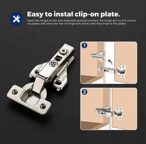 Ravinte 1 Pair 2 Packs Full Overlay Cabinet Door Hinges,105 Degree Adjustable Concealed Kitchen Cabinet Hinges Soft Close for Face Frame Cabinet...