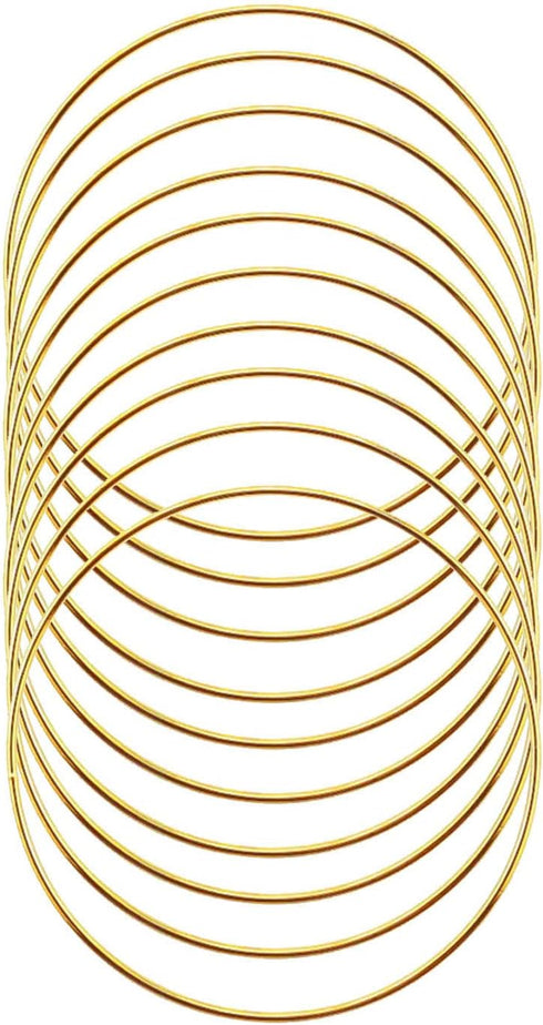 SUNTQ Macrame Hoops Ring for Dream Catcher Metal Crafts Round Brass Plated 6inch(Gold,Pack of 10)...