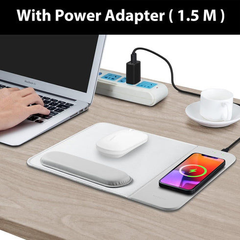 15W Wireless Charging Mouse Pad with Detachable Wrist Support and 20W Power Adapter, Fast QI Wireless Phone Charger Mouse Mat for iPhone 14/13/12/...