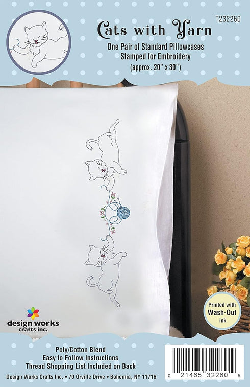 Tobin Cats with Yarn Stamped for Embroidery Pillowcases, Standard......