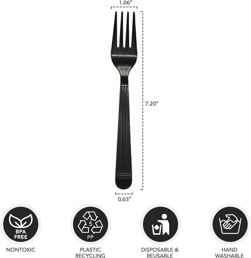Party Essentials Individually Wrapped Black Plastic Utensil Sets/Heavy Duty Flatware Packs, Fork, 100 Sets...