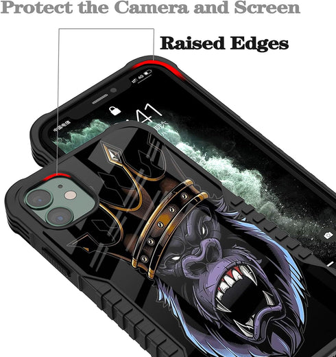 Compatible with iPhone 11 2019 Case for Man Boys, The Fiery Gorilla King Design Heavy Duty Shockproof Bumper Protective Phone Cover Full Body Stur...