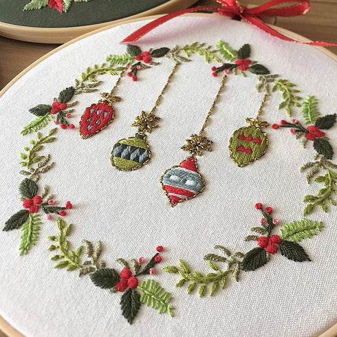 Embroidery Kit Christmas Ornaments Leaf Wreath Awesocrafts Full Range of Embroidery Starter Kits for Beginners Adults Kids DIY Handmade Easy Patte...