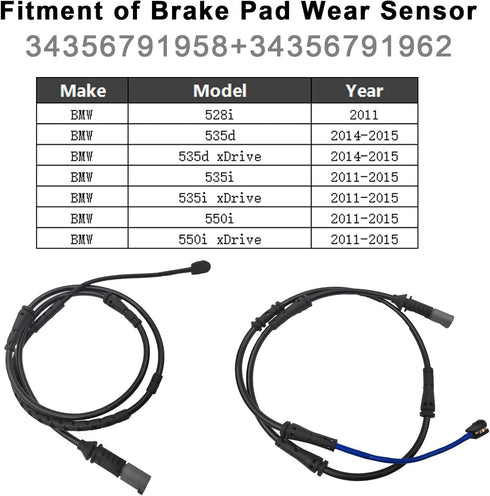 Front and Rear Brake Pad Wear Sensor 34356791958, 34356791962 for BMW 528I BMW 535D 535I 550I 2011-2015...