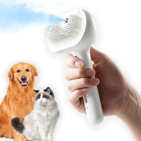 Pet Steam Brush for Shedding, Short & Long Hair Cat Grooming, Dog Steamy Self Cleaning Spray Brush with Release Button, Anti-Static Mist Hair Comb...