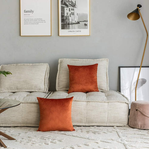 Set of 2 Comfortable Velvet Throw Pillow Cases Decorative Solid Cushion Covers for Sofa Couch and Bed - 18"x18", Rust...