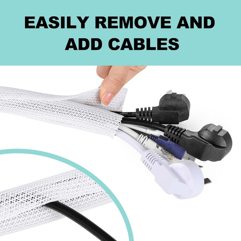 AGPTEK Cable Management Sleeve Cover, 10ft - 1 inch Cord Management System for Desk PC TV Computer Projector Wires Protection and Organization, Ho...