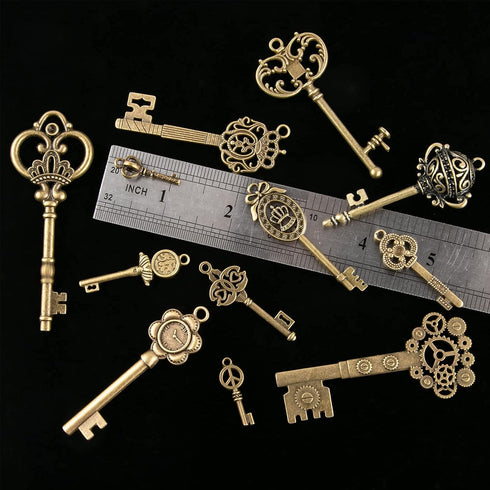 CHuangQi Vintage Skeleton Keys Set, Filigree Steampunk Keys, Antique Bronze Keys Charms Pendants, Different Style...
