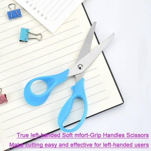 Left Handed Scissors Kids,5" Left Handed Kids Craft Scissors Ages 3+ Stainless Steel Soft Comfort-Grip Handles Blunt Lefty Safety School Scissors ...