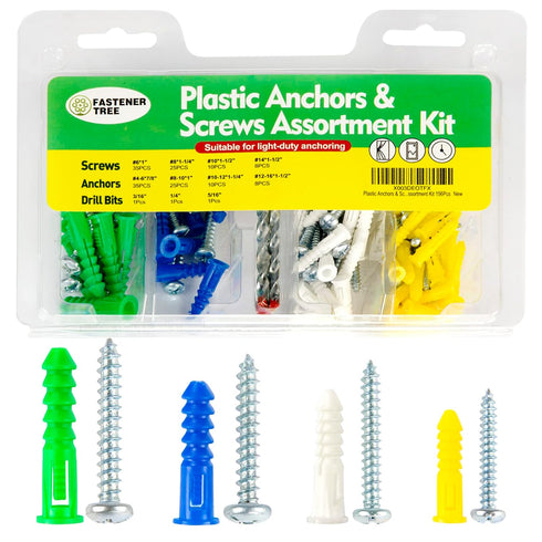 Drywall Anchors and Screws Kit 159Pcs, Plastic Wall Anchors Assortment Kit with 3Pcs Drill Bit for Drywall(#6,#8,#10,#14)...