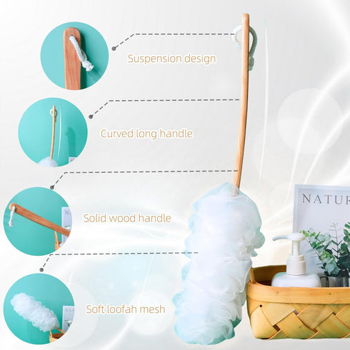 Large Loofah with Handle Shower Loofah, with Long Loofah Back Scrubber for Shower, PE Soft Mesh Loofah Body Scrubber, Bath Loofah Sponge Shower fo...