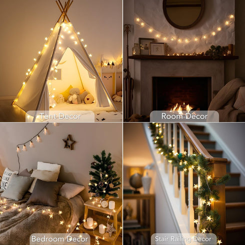 echosari Star String Lights Battery Operated, Auto Timer LED Star Fairy String Lights 158IN with 8 Modes for Kid Room Bedroom Party Garden Wedding...