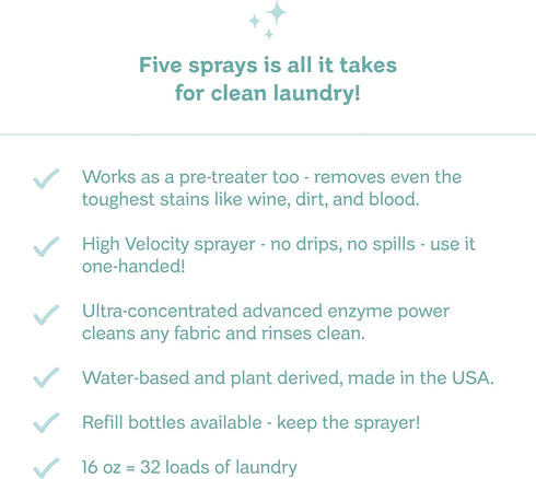 Clean Mama Laundry Detergent Spray & Pre-Treater - Natural Laundry Detergent Soap for Sensitive Skin - Eco-Friendly, HE Compatible - Unscented - 3...