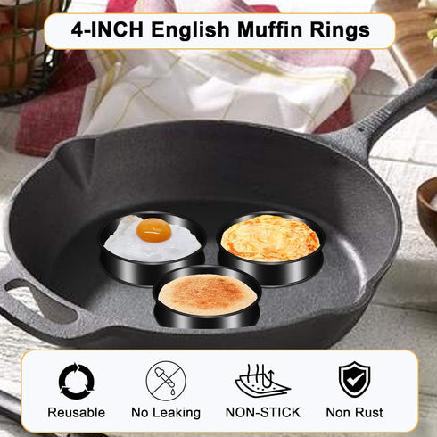 6Pack Crumpet Rings NONSTICK English Muffin Rings 4"-Round Crumpet Molds -Stainless Steel Tart Rings-Ring molds for Cooking Baking-Round Metal Coo...