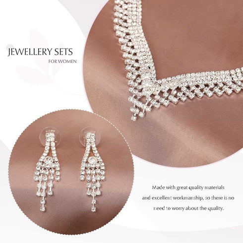 Unicra Silver Bride Wedding Jewelry Sets Crystal Bridal Necklace Earrings Set Rhinestone Costume Jewelry Set Prom Choker Necklace for Women and Br...