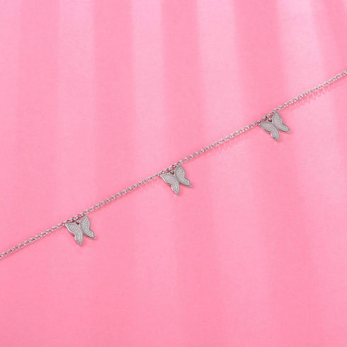 Sterling Silver Tennis Butterfly Anklet - Women Summer Beach Adjustable Anklet Bracelet Ankle Jewelry for Women...