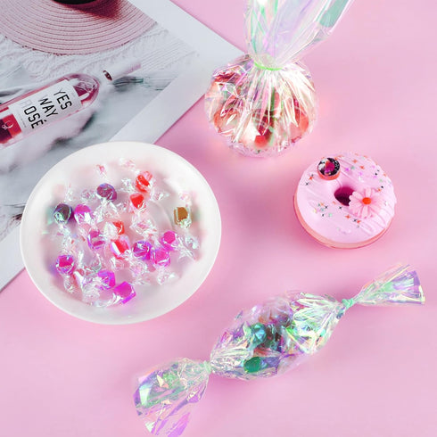 Prudiut 150 Pieces Cellophane Sheets Iridescent Cellophane Wrap Easter Cellophane Gift Wrap for Iridescent Film Crafts Decoration Holographic Cand...