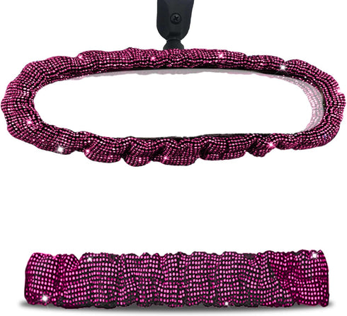 Bling Rearview Mirror Accessories, Elastic Band Car Rearview Mirror Cover with Shiny Rhinestones for Women Girl, Universal Car Interior Accessorie...