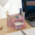 EOOUT Pink Desk Organizer, Pen Holder for Desk and Accessories, Mesh Desk Organizer with 8 Compartments and 1 Drawer for Office Home School Classr...