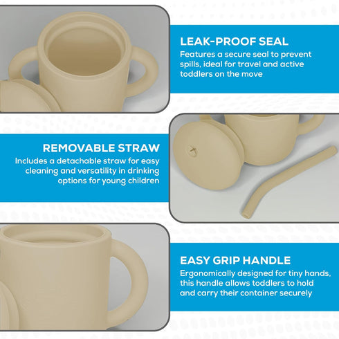2 in 1 Silicone Food Storage and Drink Containers for Babies and Toddlers, BPA-Free (Tan)...