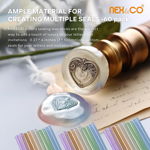 NEX&CO Wax Seal Sticks for Mini Glue Gun, 20 Pack Iridescent Translucent Sealing Wax Sticks for Stamp Seals, 8" x .27" Dia, Hot Art Glue for Stamp...