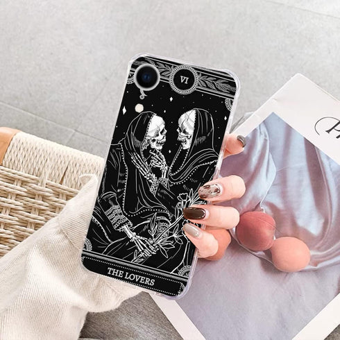 The Lovers Tarot Card Skull Black Case Compatible with iPhone XR, Trippy Psychedelic Aesthetic Tarot Card Cool Skeleton Case for iPhone XR,Trendy ...