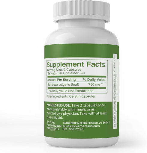 Pure Original Ingredients Bamboo Extract, Always Pure, No Additives Or Fillers, Lab Verified (100 Count)...