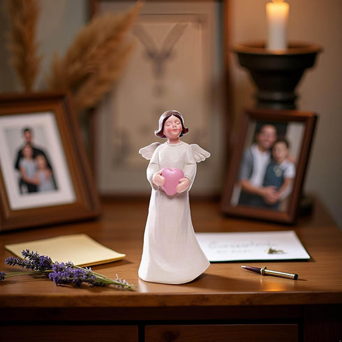 Angel Figurine Holding Heart – Sympathy Angel Statue for Women, Memorial Gift, Guardian Angel Decor, Resin Small Angel Figurines 5.12 Inch...
