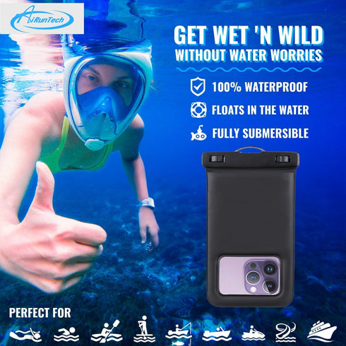 AiRunTech Waterproof Cell Phone Bag, 2 Pack Waterproof Dry Bag for Fishing, Sledding,Skating,Skiing,Snowshoeing Universal Waterproof Pouch for iPh...