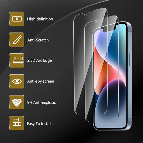 3 Pack Tempered Glass Screen Protector for iPhone 14/13?6.1 inch? + 3 Pack Camera Lens Protecto,Mounting Frame, Anti-Fingerprint, 9H Hardness, Scr...