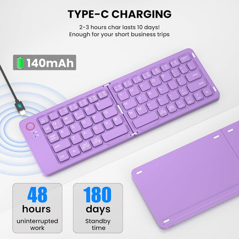 Mini Foldable Bluetooth Keyboard - Portable Wireless Full Size Keyboard (Sync Up to 3 Devices), Ultra-Slim Aluminum Travel Folding Keyboard for iP...
