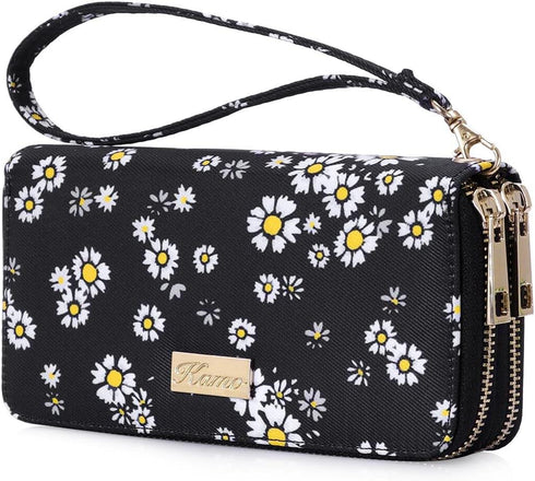 Kamo Womens Wallet Zip Around Phone Wallet Wristlet Travel Long Purse for Women Lady 6.9×3.5?Double Zipper?...